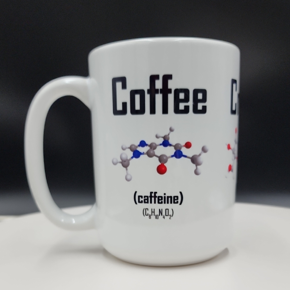 Coffee Mug with Caffeine Molecule Design
